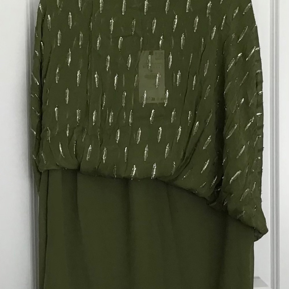 NWT Zara Matallic Thread Green Silver skirt size M - Picture 5 of 5